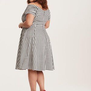 Retro Chic Off the Shoulder Black and White Swing Dress from Torrid